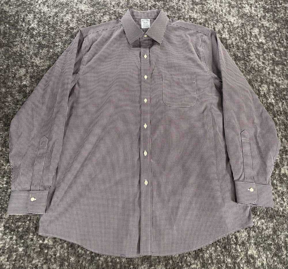 Brooks Brothers Men's 16.5 34 Purple Check Gingham Cotton Dress Shirt Button Up